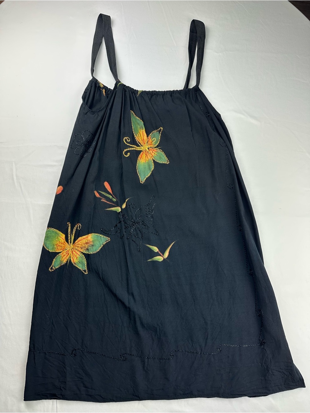 Vintage 90s Butterfly Embroidered Mini Slip Dress Black Y2K Fairycore Grunge S/M
